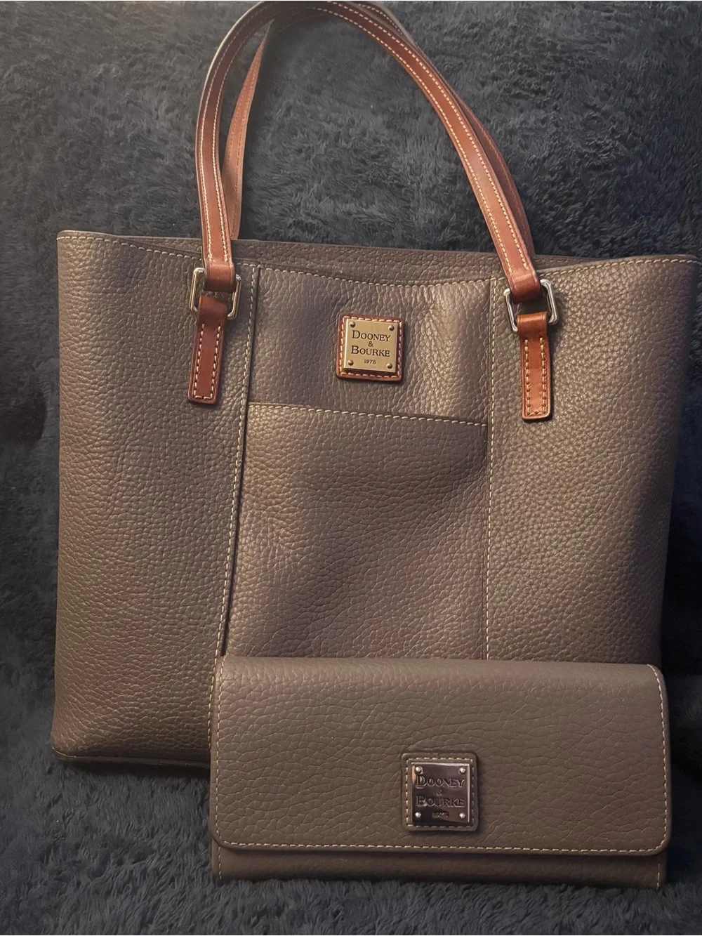 Dooney & Bourke Brown Pebbled Leather Tote with Matching Wallet